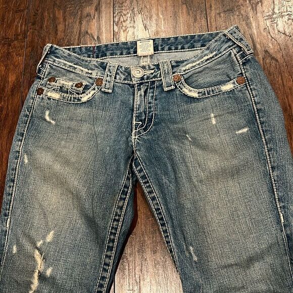 True religion Bobby jeans size 29 by 31 distressed made in USA raw hem in GUC - Picture 2 of 13
